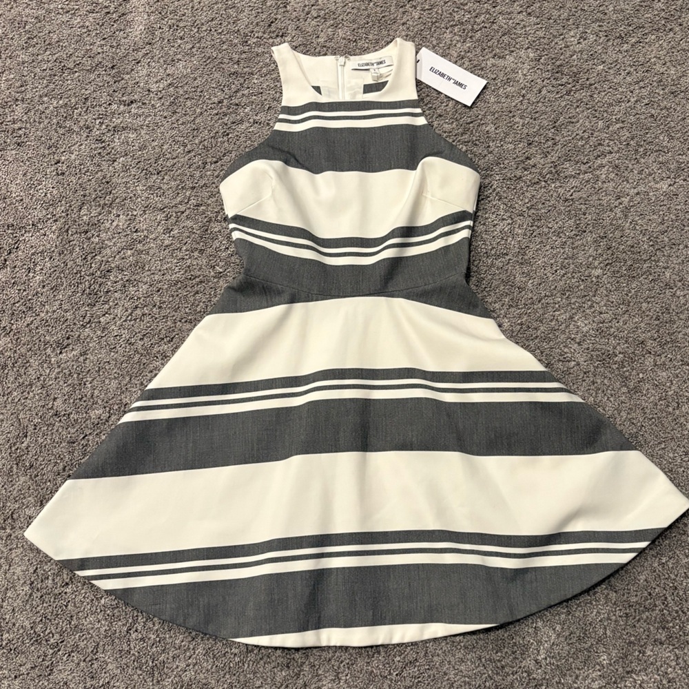 Elizabeth and James Gray & White Striped Midi Dress The REAL REAL Certified